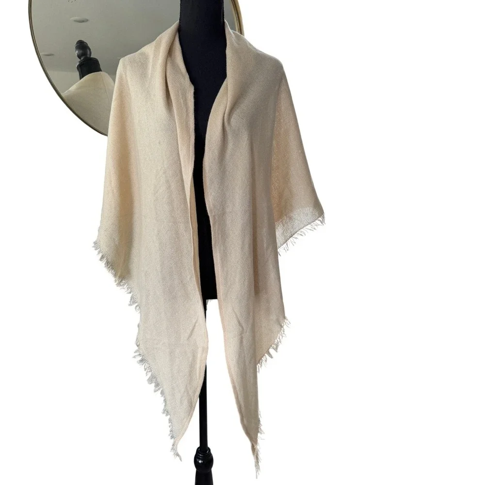 Womens Cream Fine Knit Shawl Wrap with Eyelash Fringe Ivory One Size Scarf